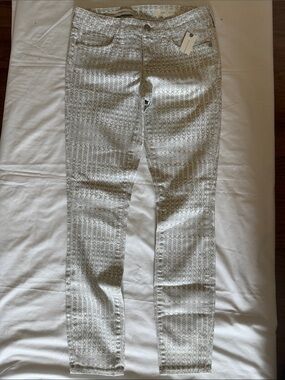Anthropologie Metallic Silver-Patterned Skinny Jeans